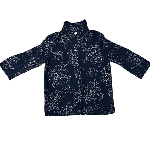 Alfred Dunner (12) Floral Semi Sheer Button Up Shirt Silver Detail Notched Cuff - Picture 10 of 11
